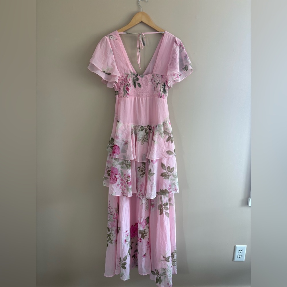 Lulus Midnight Mood Pink Floral Print Tiered Maxi Dress Size XS Feminine Wedding - Picture 4 of 13